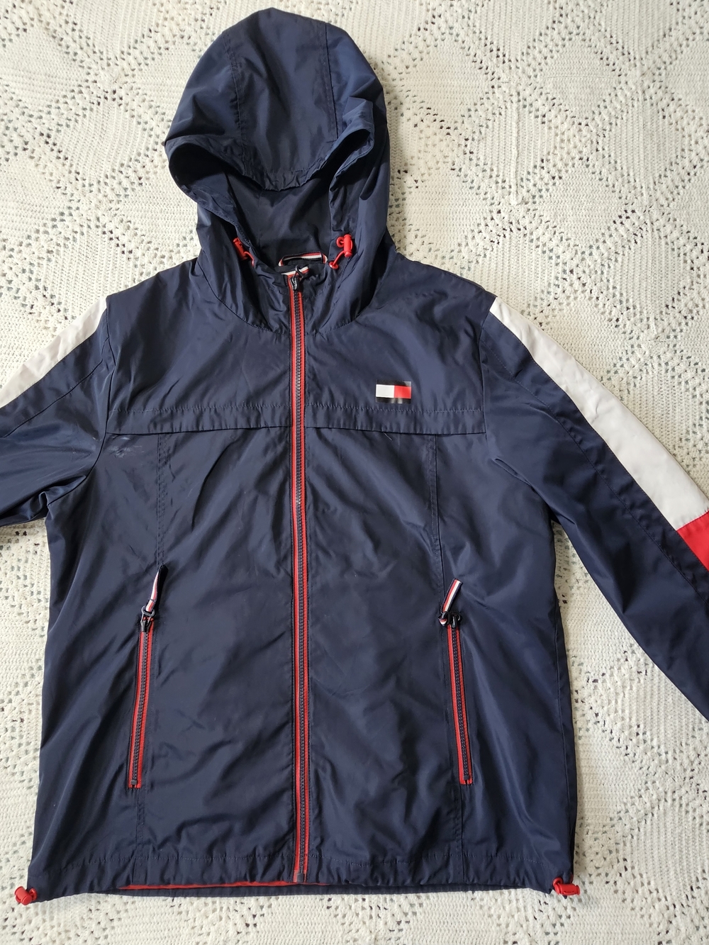 Tommy Hilfiger Windbreaker Jacket Navy Red White Colorblock
